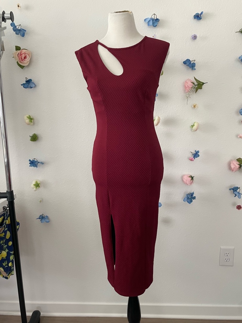 ASOS Wine Red Sleeveless Midi Dress with Front Slit